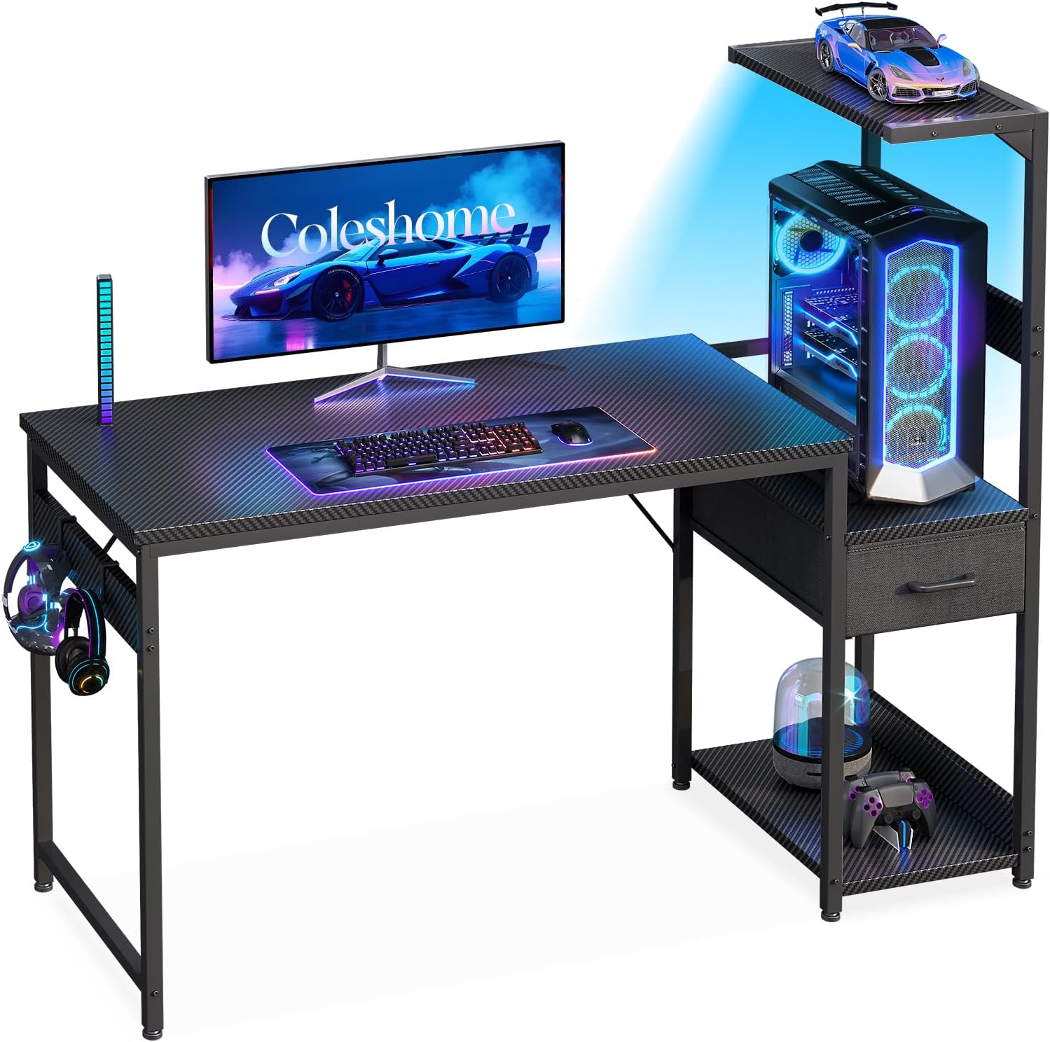 Coleshome Gaming Desk — 120x48cm con LED e Cassetti